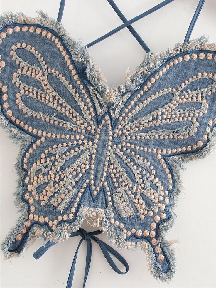 גופיית גינס פרפר עם ניטים דגם Butterfly