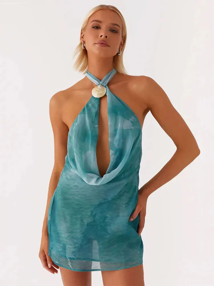 Tie-Dye Halter Mini Dress – Backless & Bold