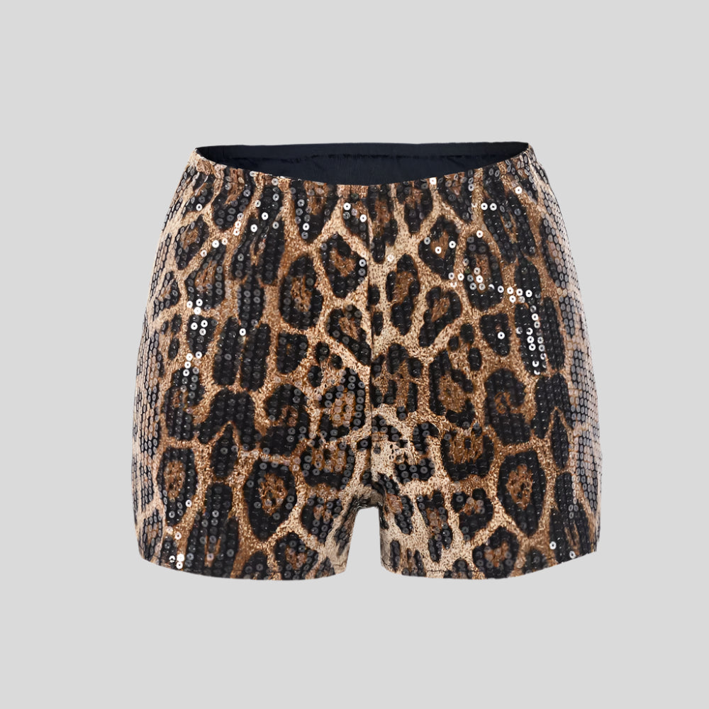 R Leopard Sequin Shorts