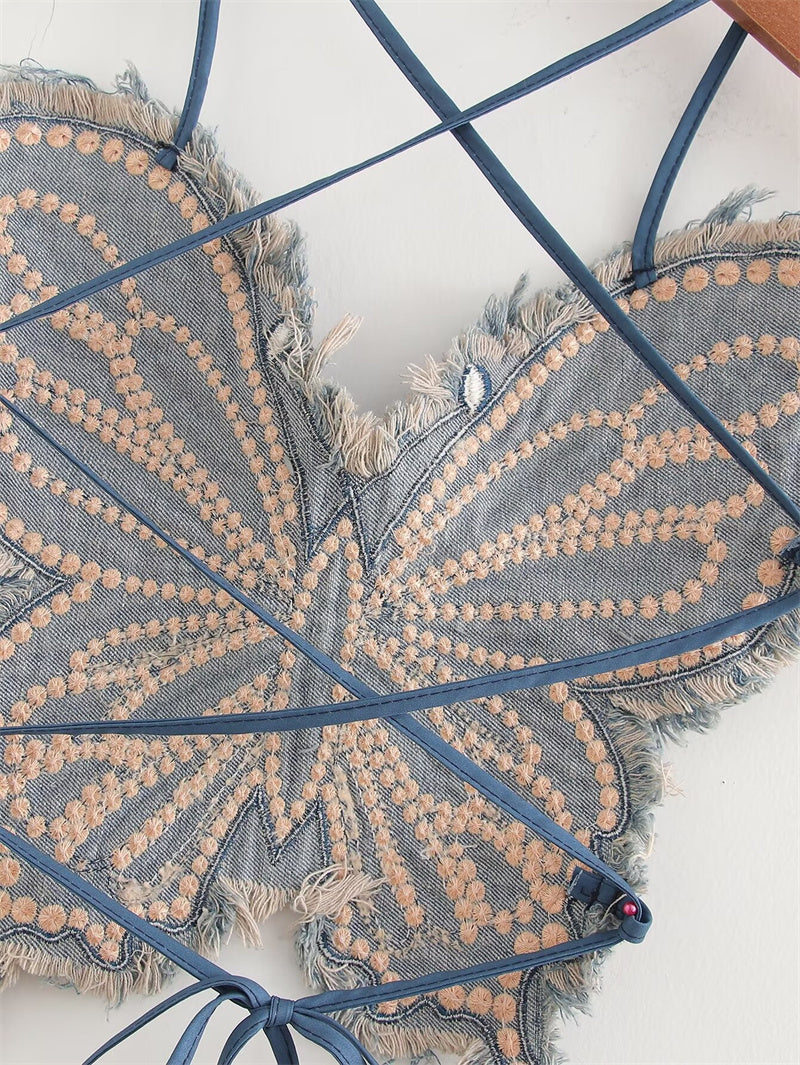 גופיית גינס פרפר עם ניטים דגם Butterfly