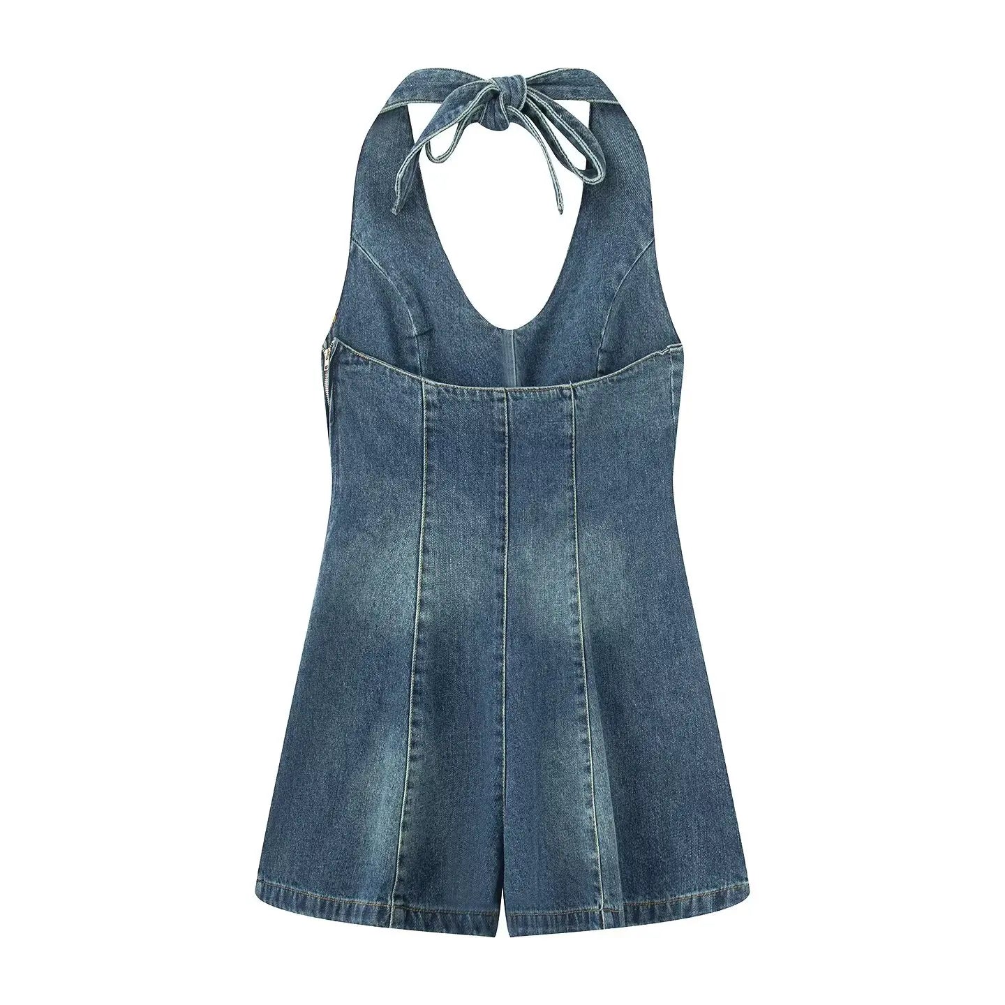 Short denim overalls