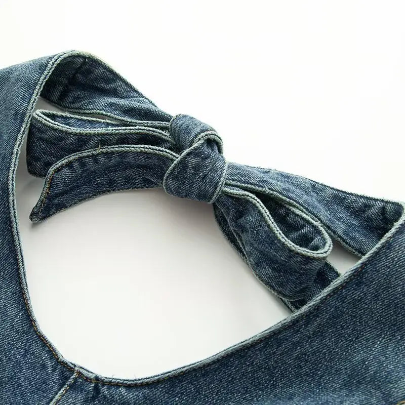 Short denim overalls