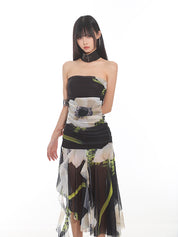 SP Floral Satin Backless Dress
