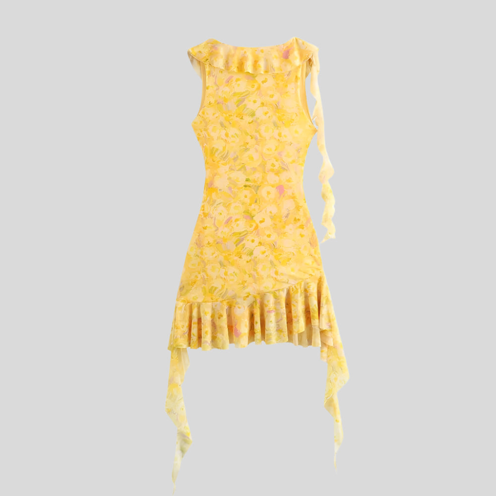 Yellow Fringe Mini Dress U