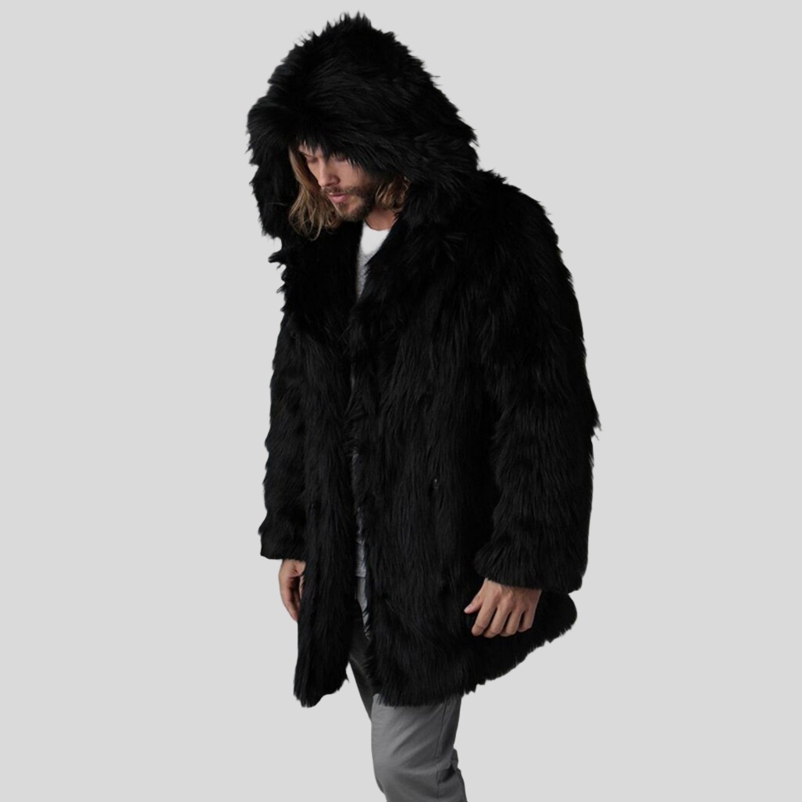 Black Fur Coat with Hood