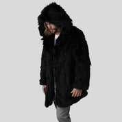 Black Fur Coat with Hood