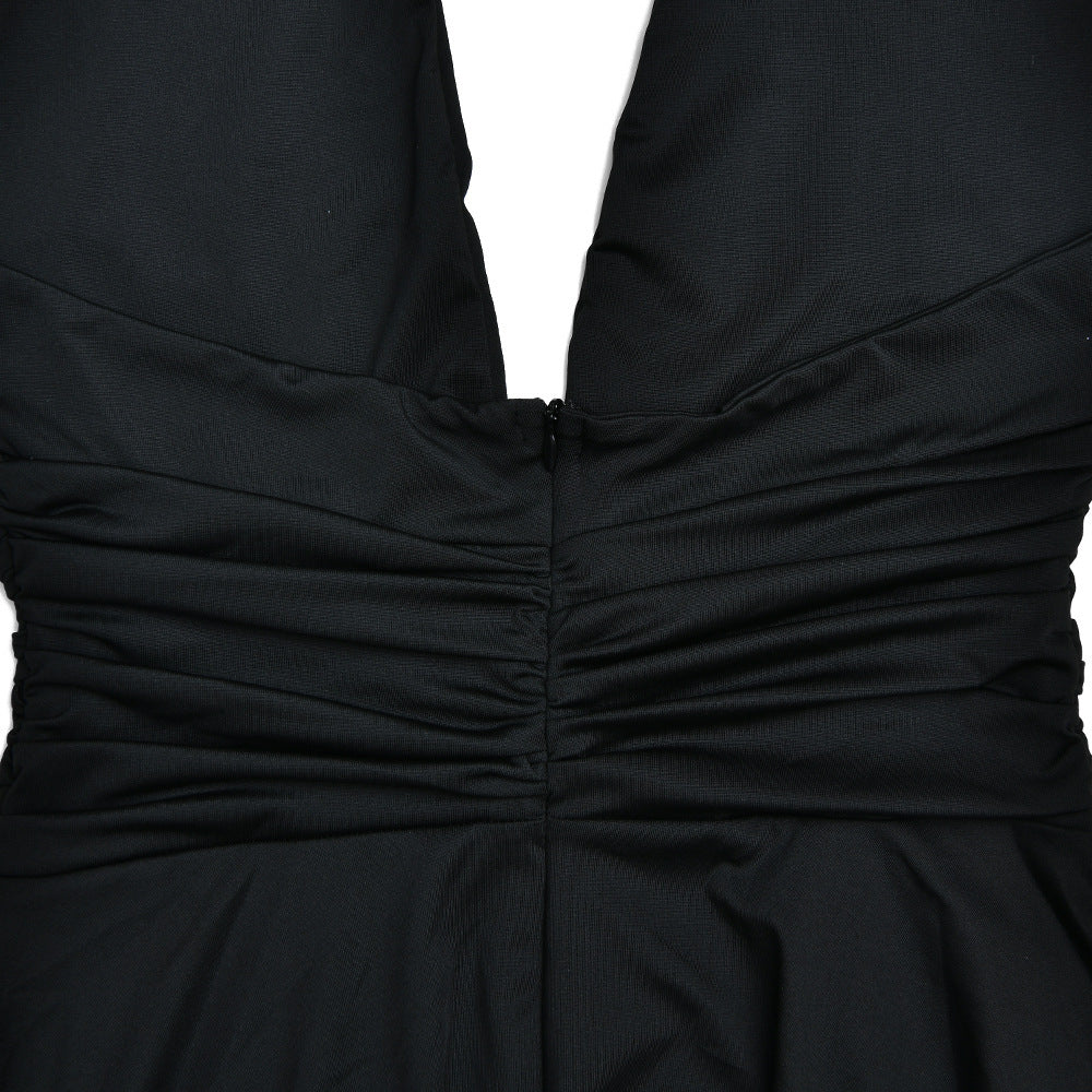 Tiered Black Open-Back Dress