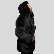Black Fur Coat with Hood