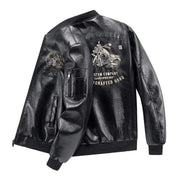 CHIN Embroidered Leather Biker Jacket