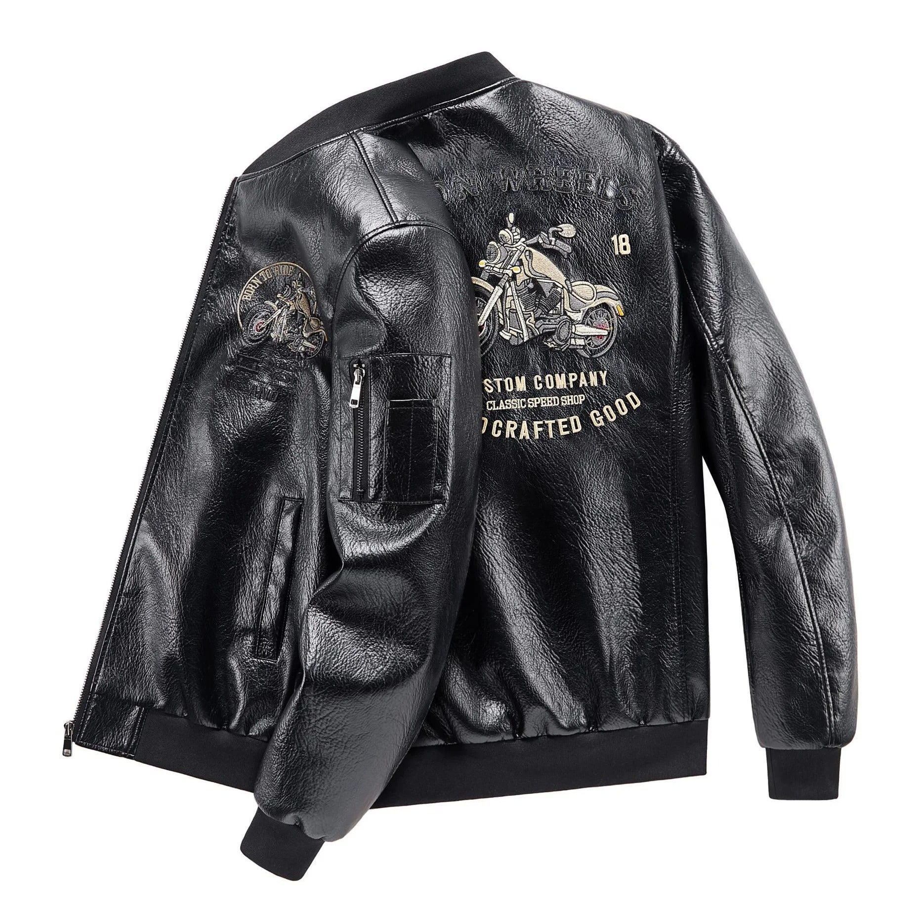 CHIN Embroidered Leather Biker Jacket