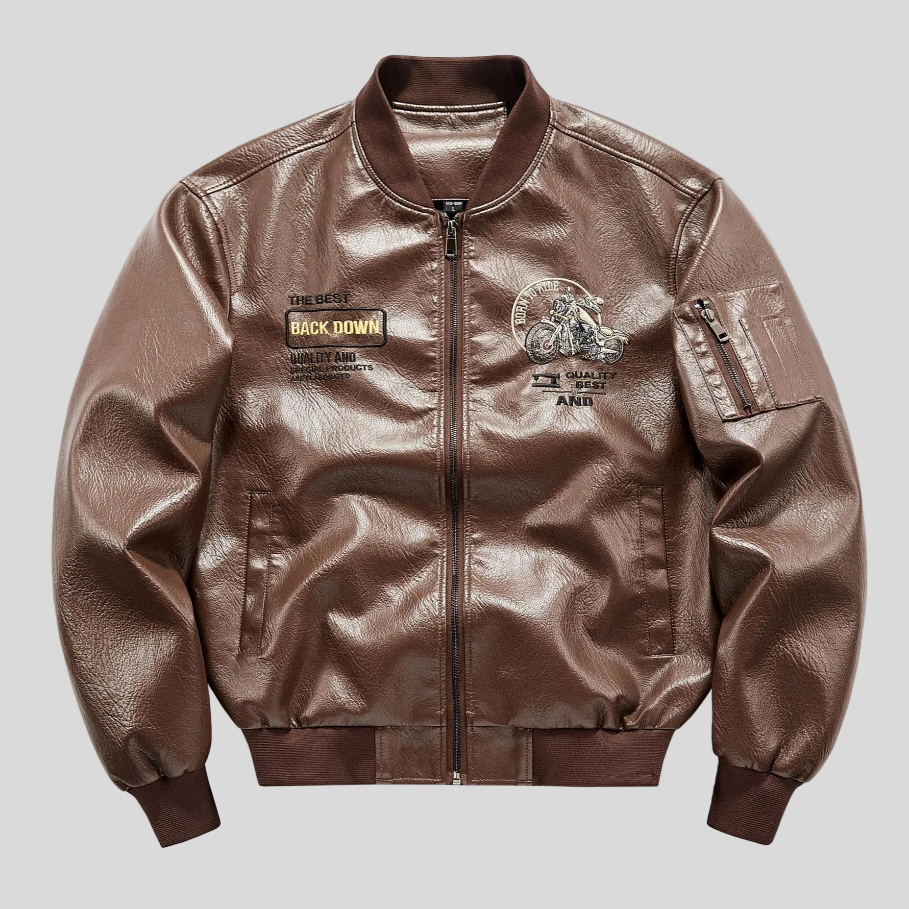 CHIN Embroidered Leather Biker Jacket