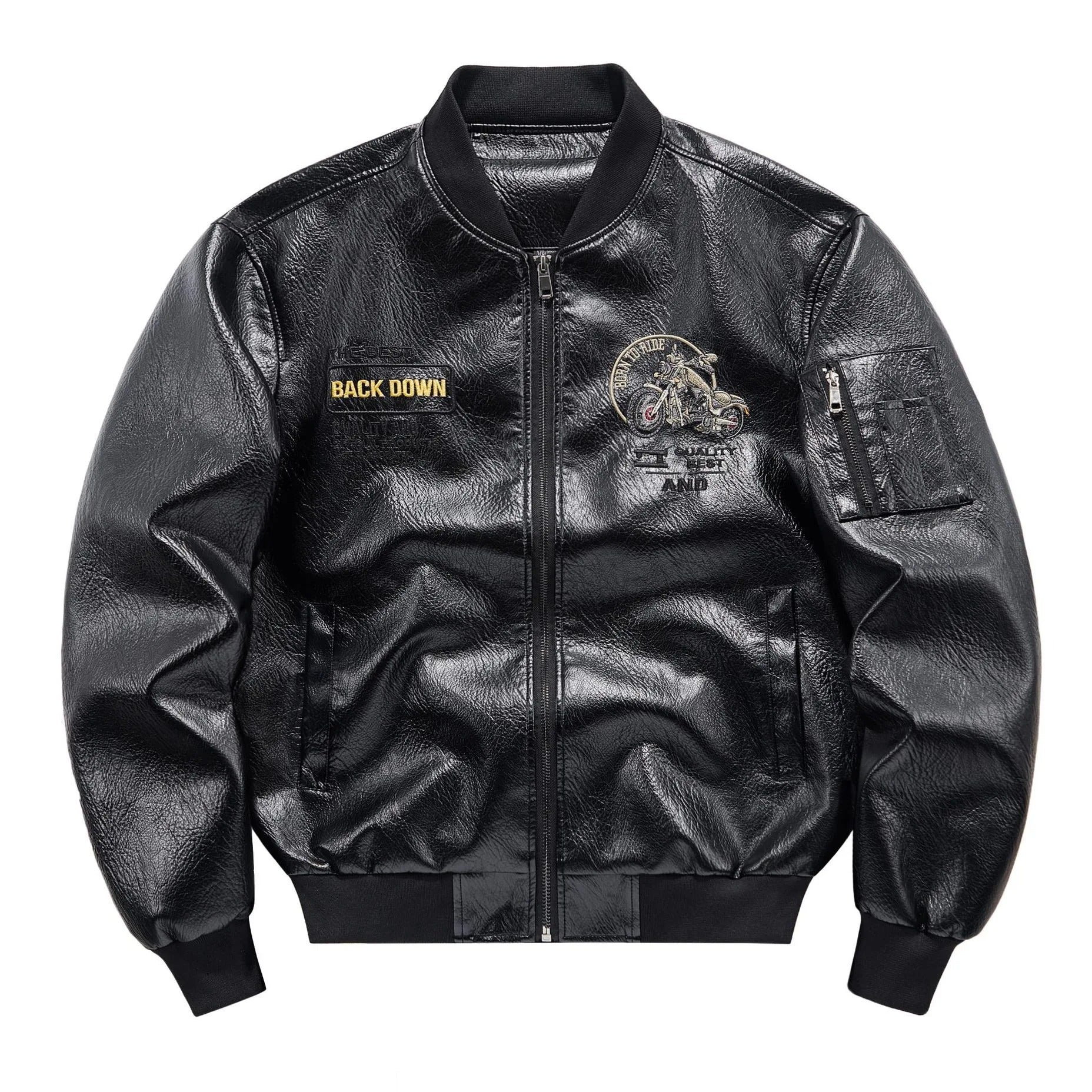 CHIN Embroidered Leather Biker Jacket